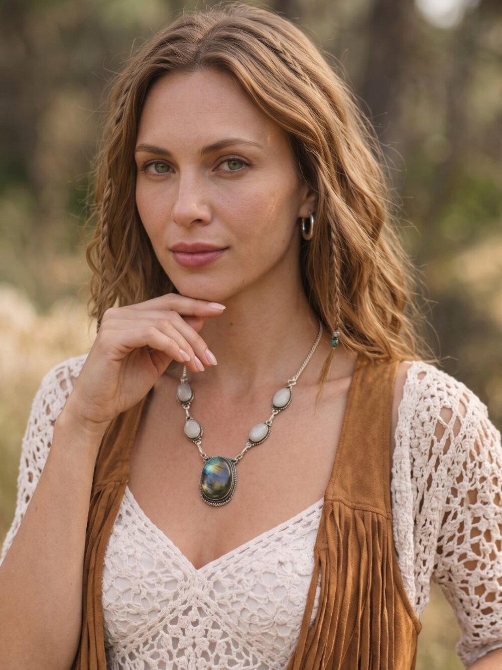 925 Silver Genuine Labradorite Moonstone Statement Necklace Whimsigoth Bohemian - Picture 11 of 14